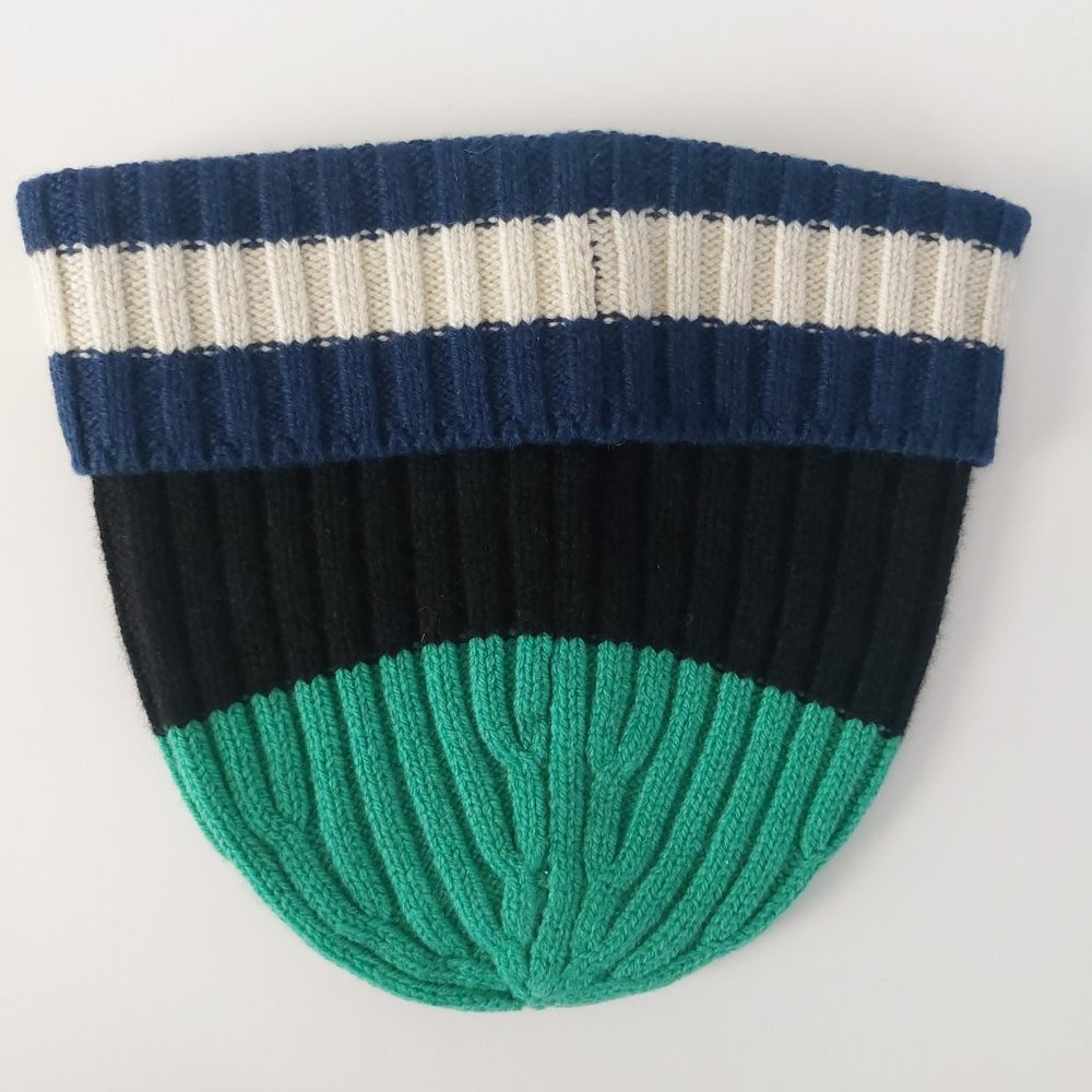Everlane Cashmere Beanie Unisex NEW Blue Green Striped Knit Hat Holiday Gift NWT - Picture 5 of 10